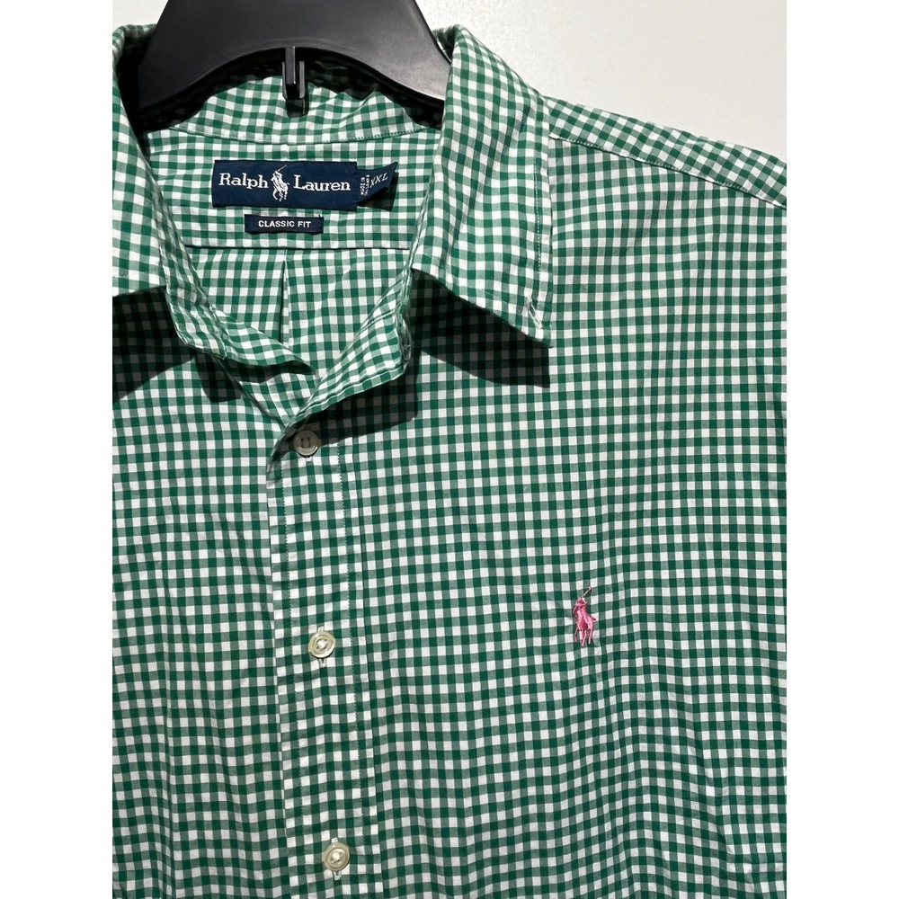 Ralph Lauren Mens XXL Classic Fit Green Gingham Short Sleeve Button Down Shirt - Picture 4 of 10
